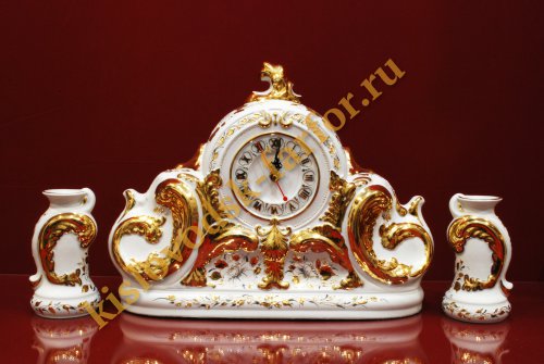 Часы Каминные с подсвечниками 27 см (Белые с золотыми цветами)