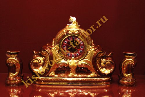 Часы Каминные с подсвечниками 27 см (Бордо с золотом)