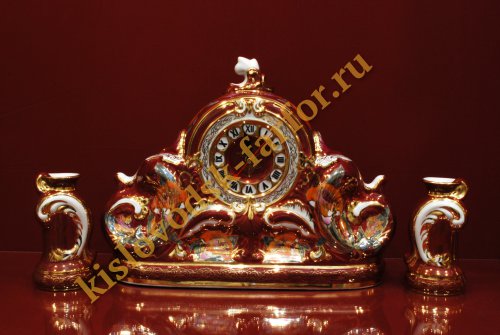 Часы Каминные с подсвечниками 27 см (Лилии на бордо)