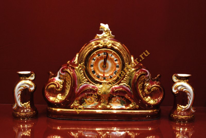 Часы Каминные с подсвечниками 27 см (Тюльпаны на бордо)