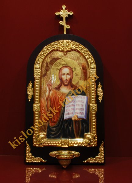 Икона  Иисуса Христа с лампадой h600