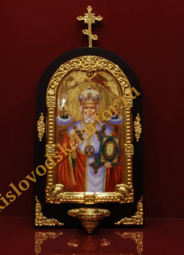 Икона  Николая Чудотворца c лампадой h600